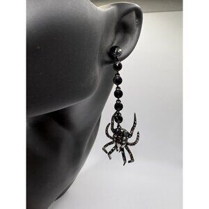 Black Spider Drop Dangle Earrings Halloween Witch Goth Rhinestone